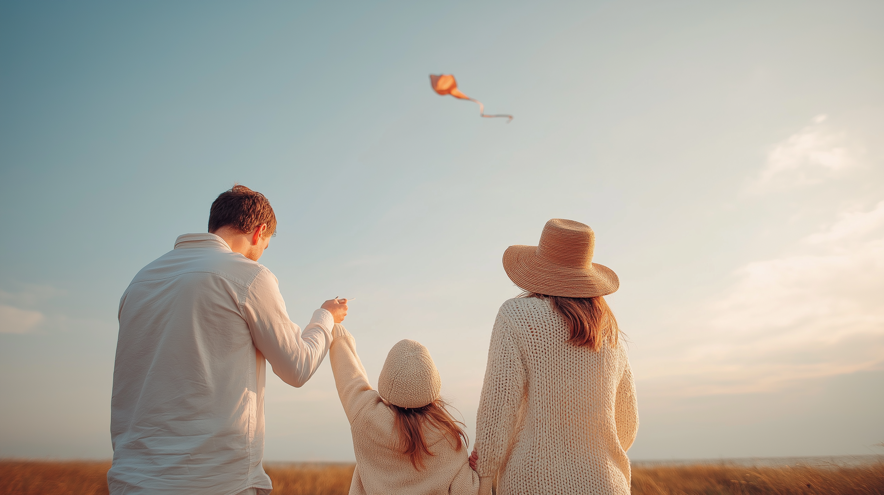 Family flying a kite